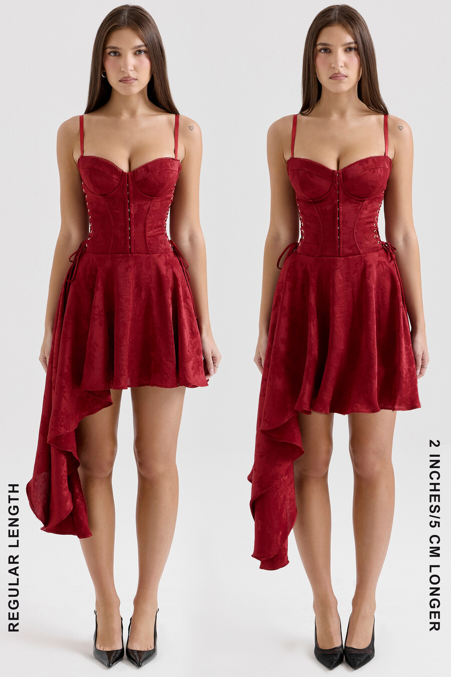 vinröd jacquard satin draperad miniklänning