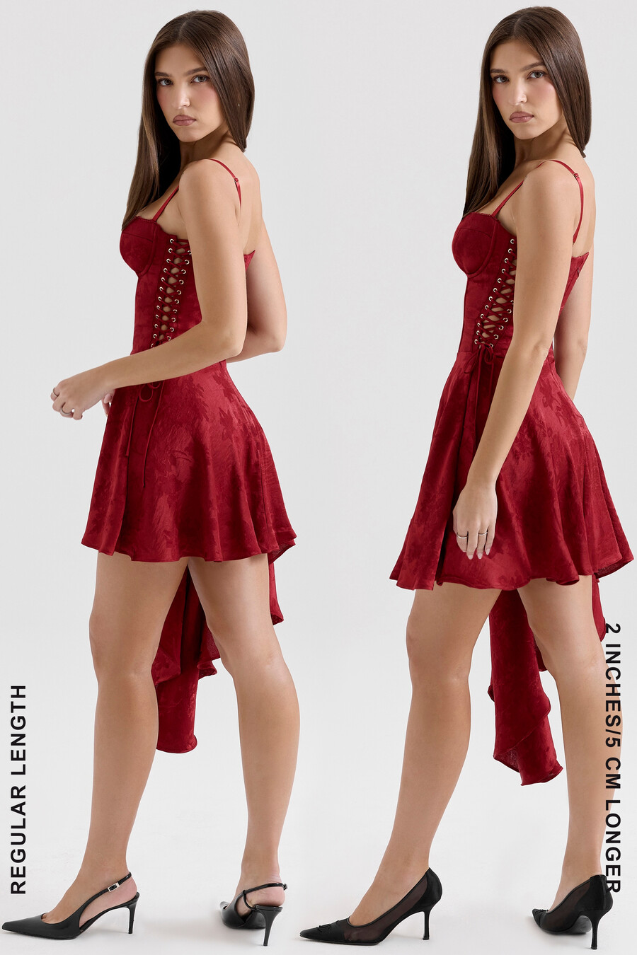 vinröd jacquard satin draperad miniklänning