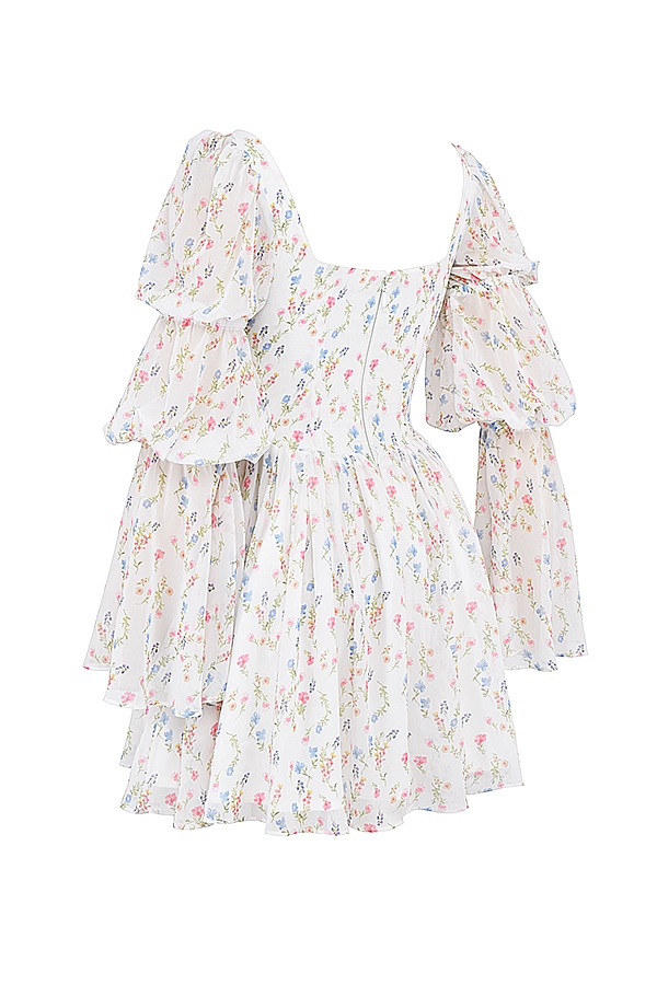 vit pony print miniklänning med puffärmar