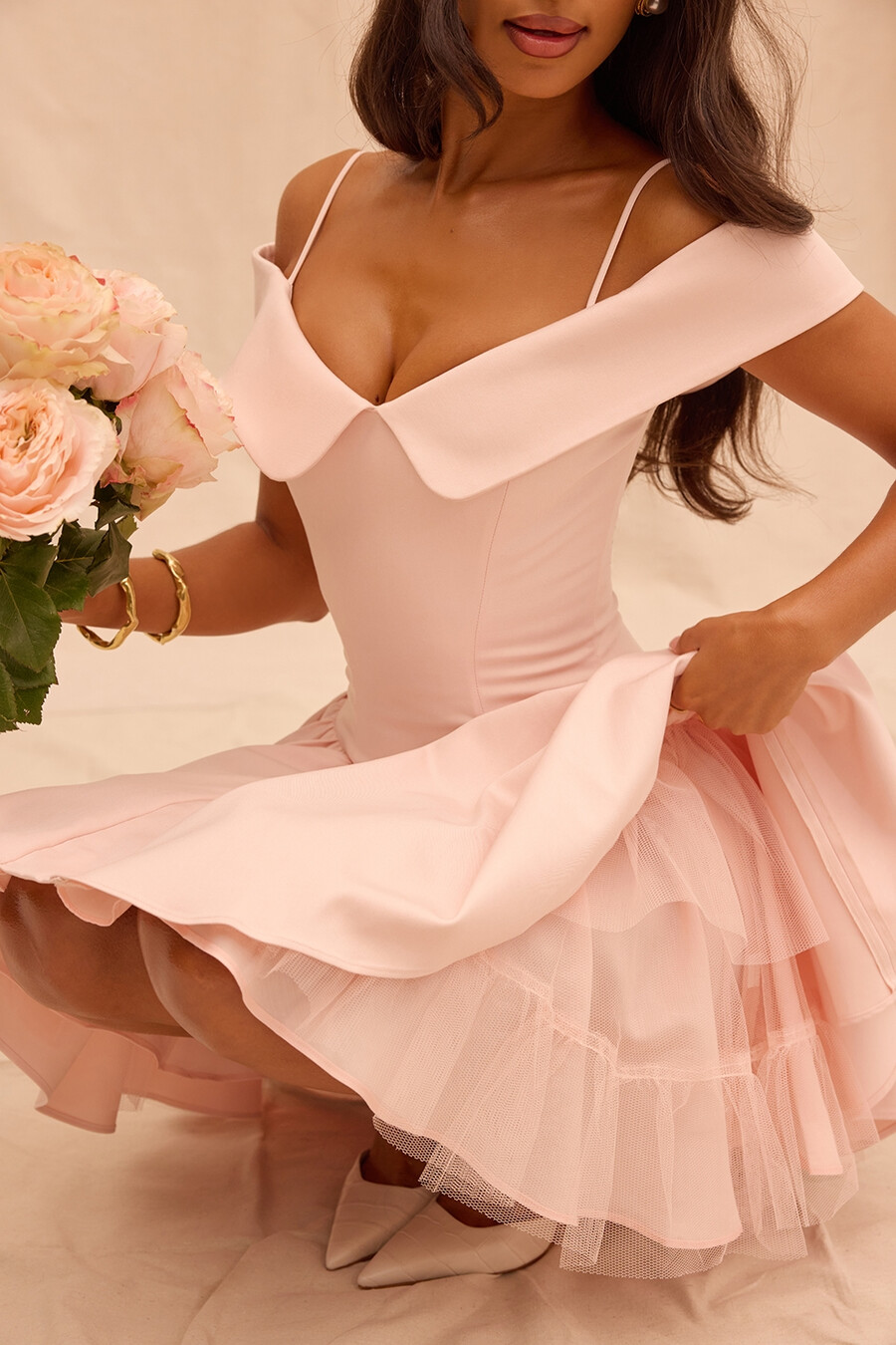 ballerina rosa off shoulder miniklänning