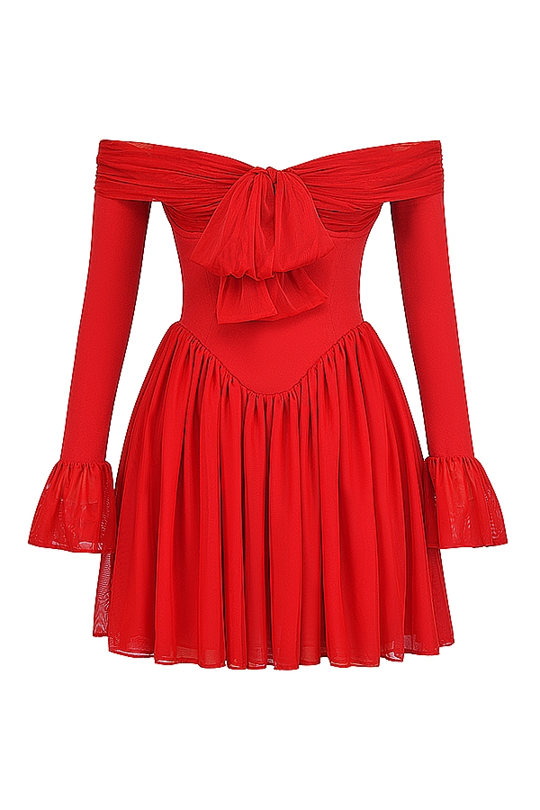 scharlakansröd off shoulder-klänning