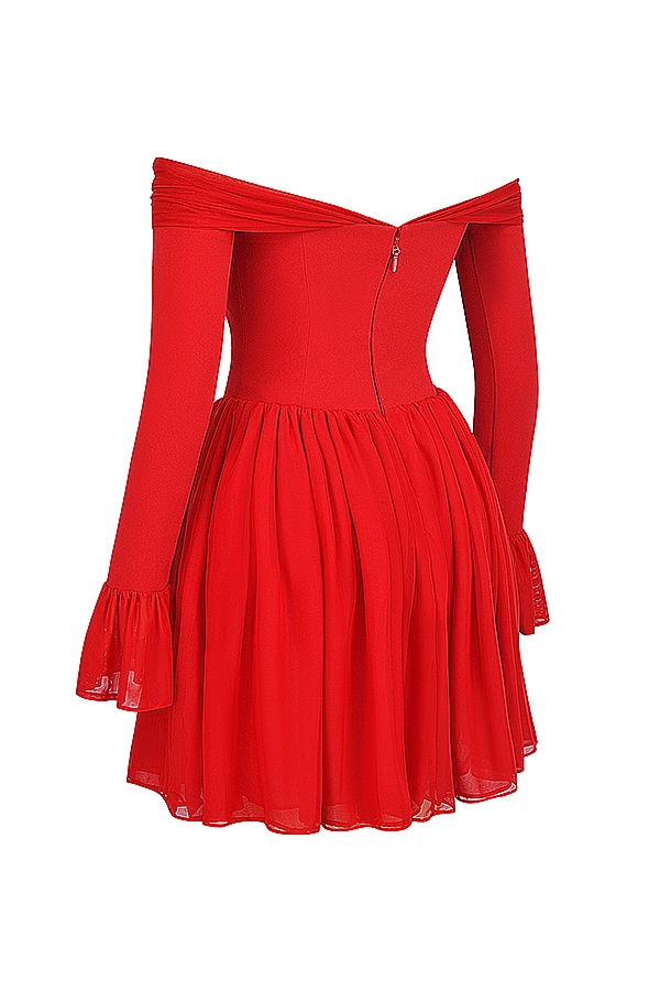 scharlakansröd off shoulder-klänning