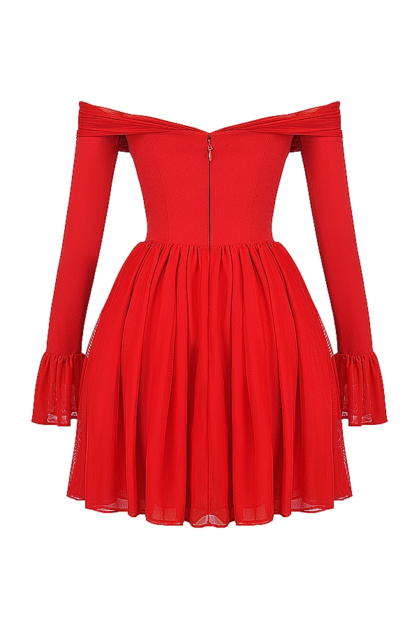 scharlakansröd off shoulder-klänning