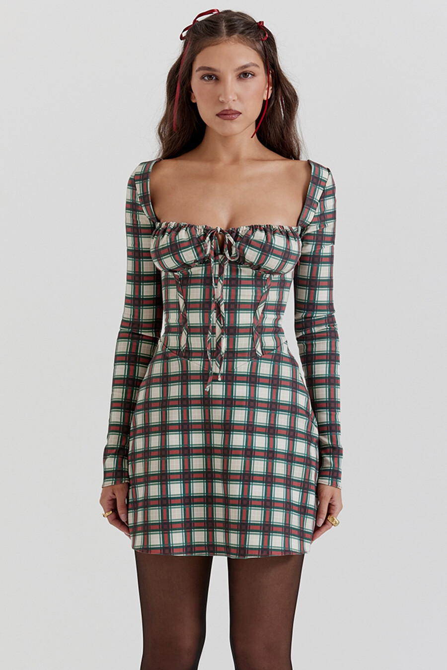 röd tartan korsett miniklänning