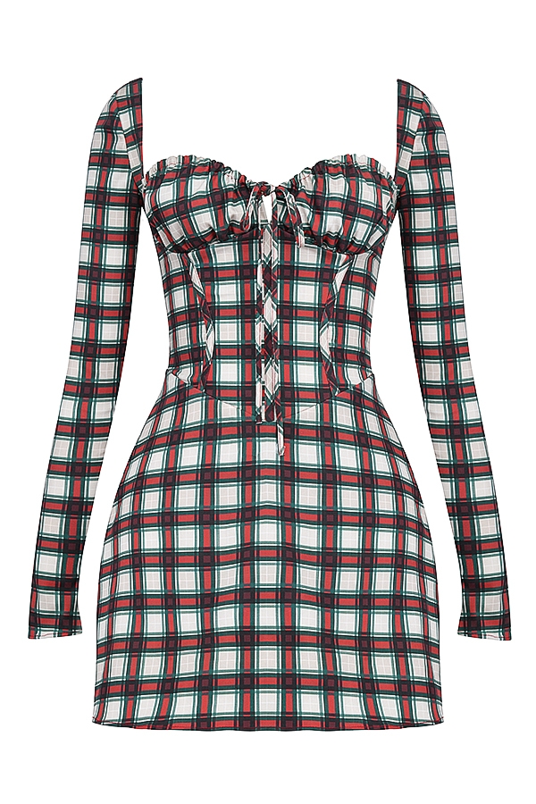 röd tartan korsett miniklänning