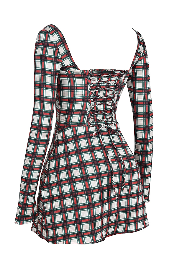 röd tartan korsett miniklänning