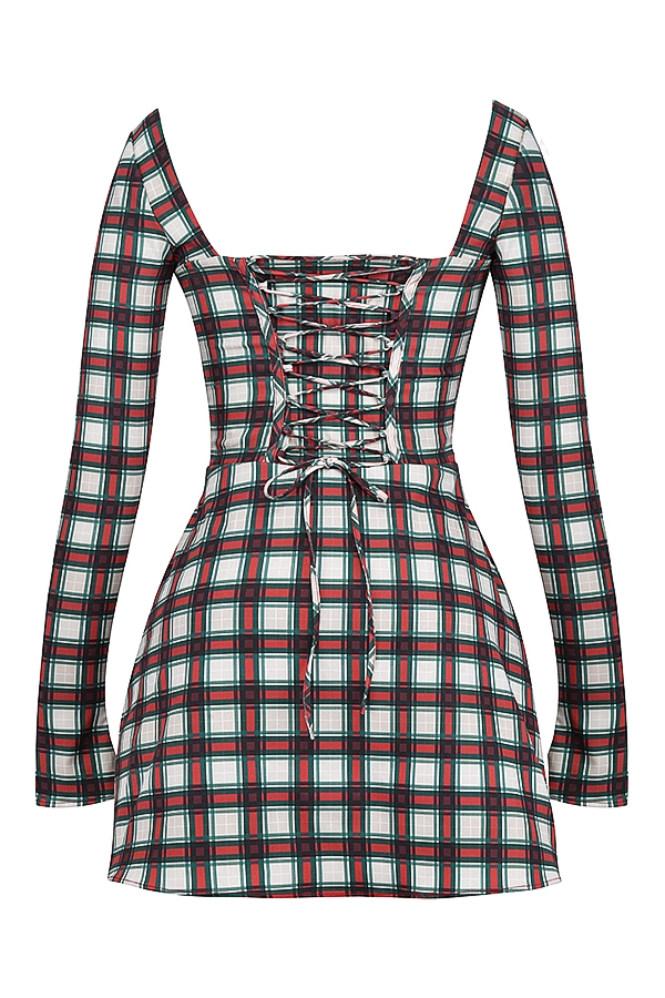 röd tartan korsett miniklänning