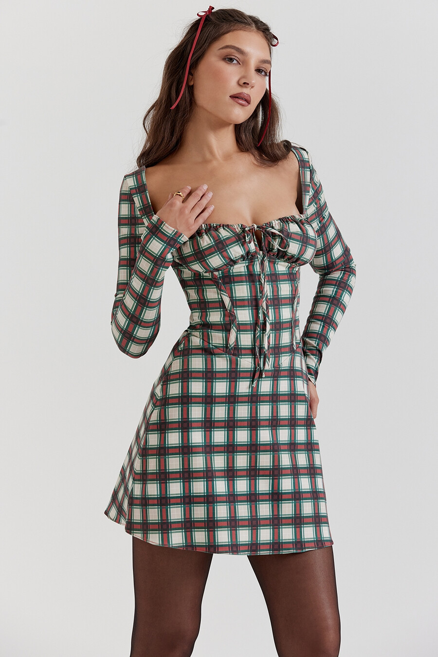 röd tartan korsett miniklänning