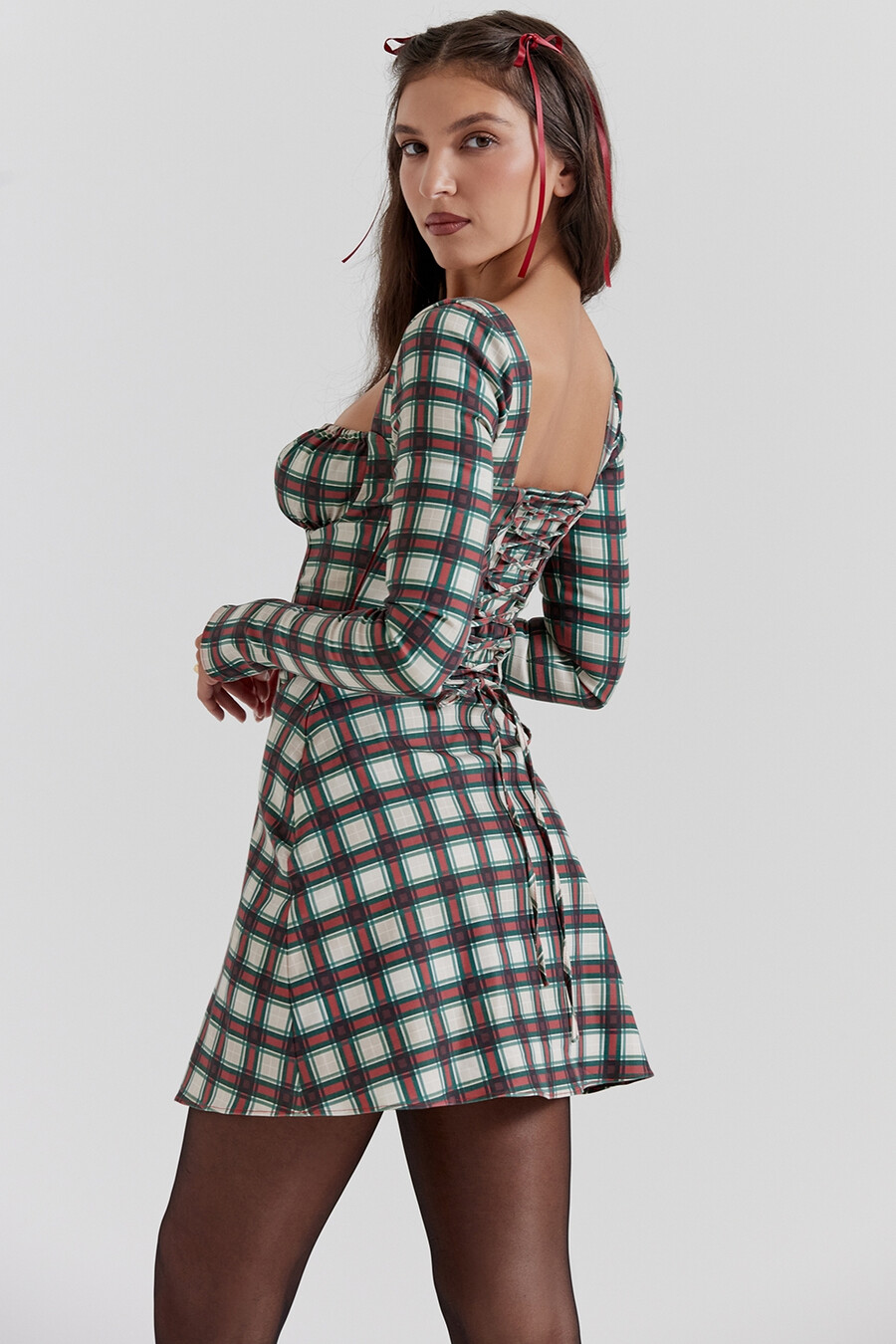 röd tartan korsett miniklänning