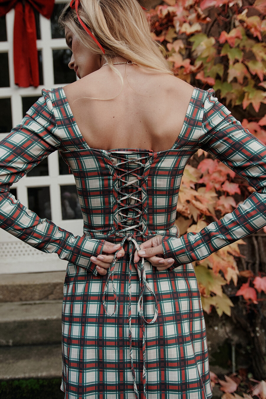 röd tartan korsett miniklänning