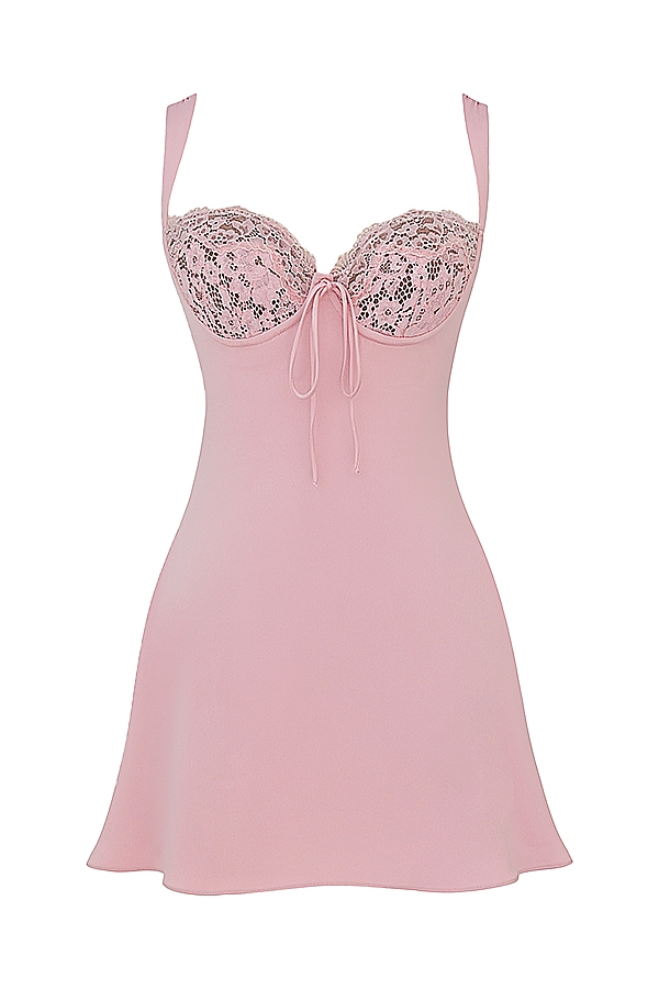 miniklänning i rosa satin och spets