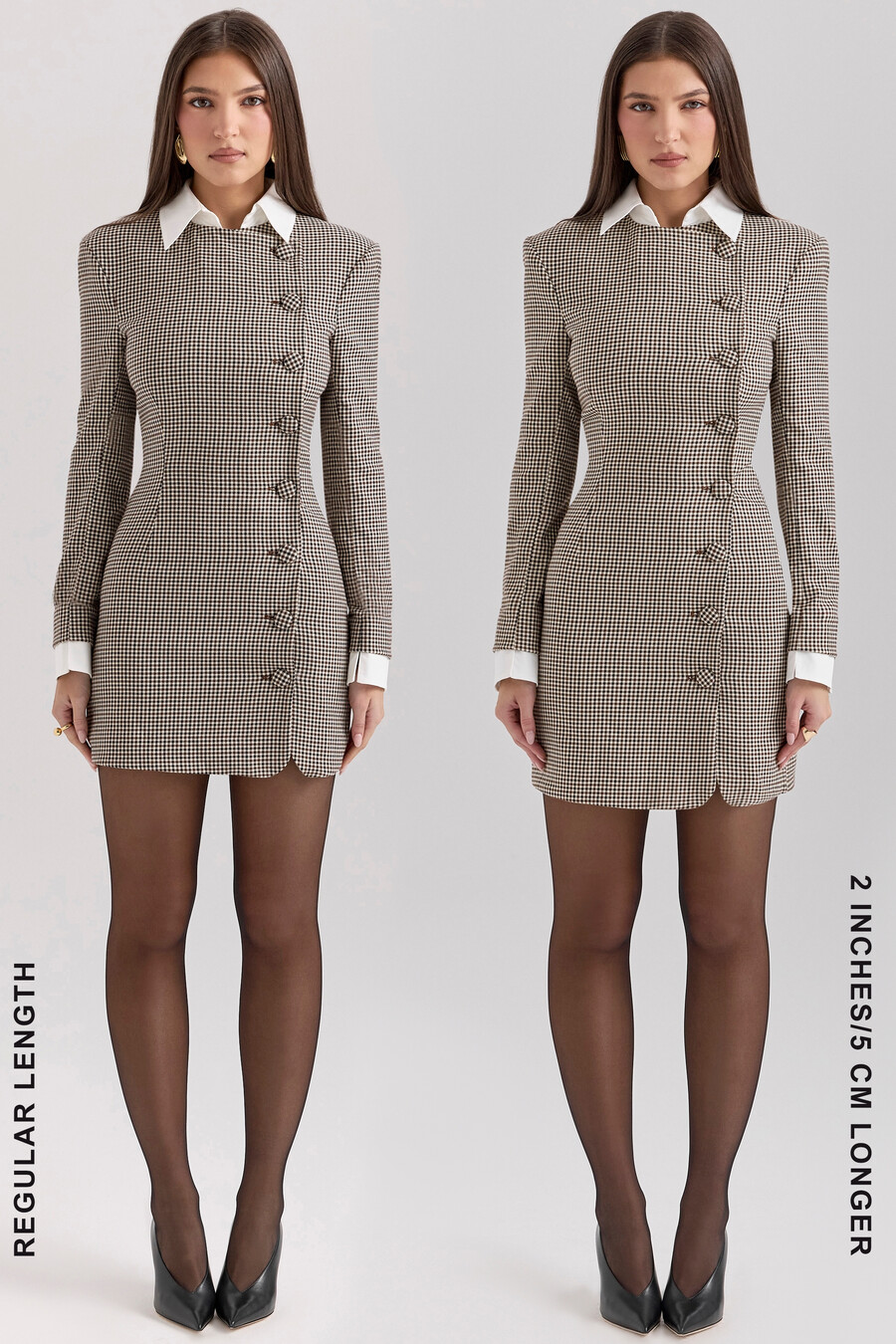 brun rutig miniklänning med bodycon-motiv