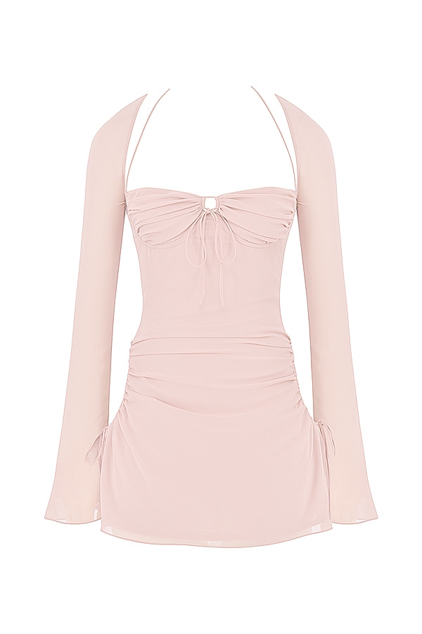 rosa kvarts chiffong halterneck miniklänning