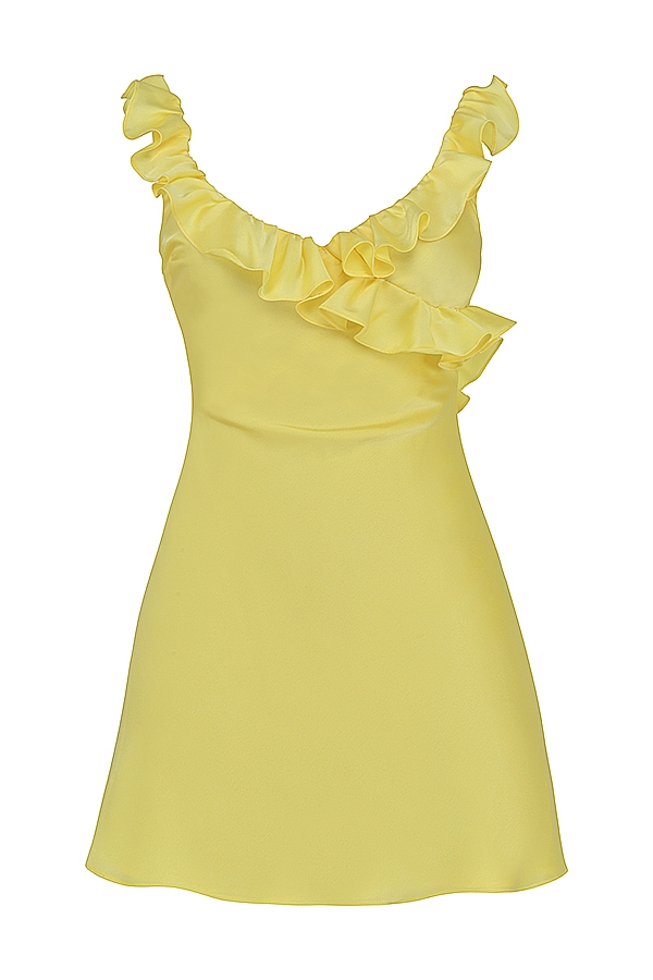 buttercup satin volang miniklänning