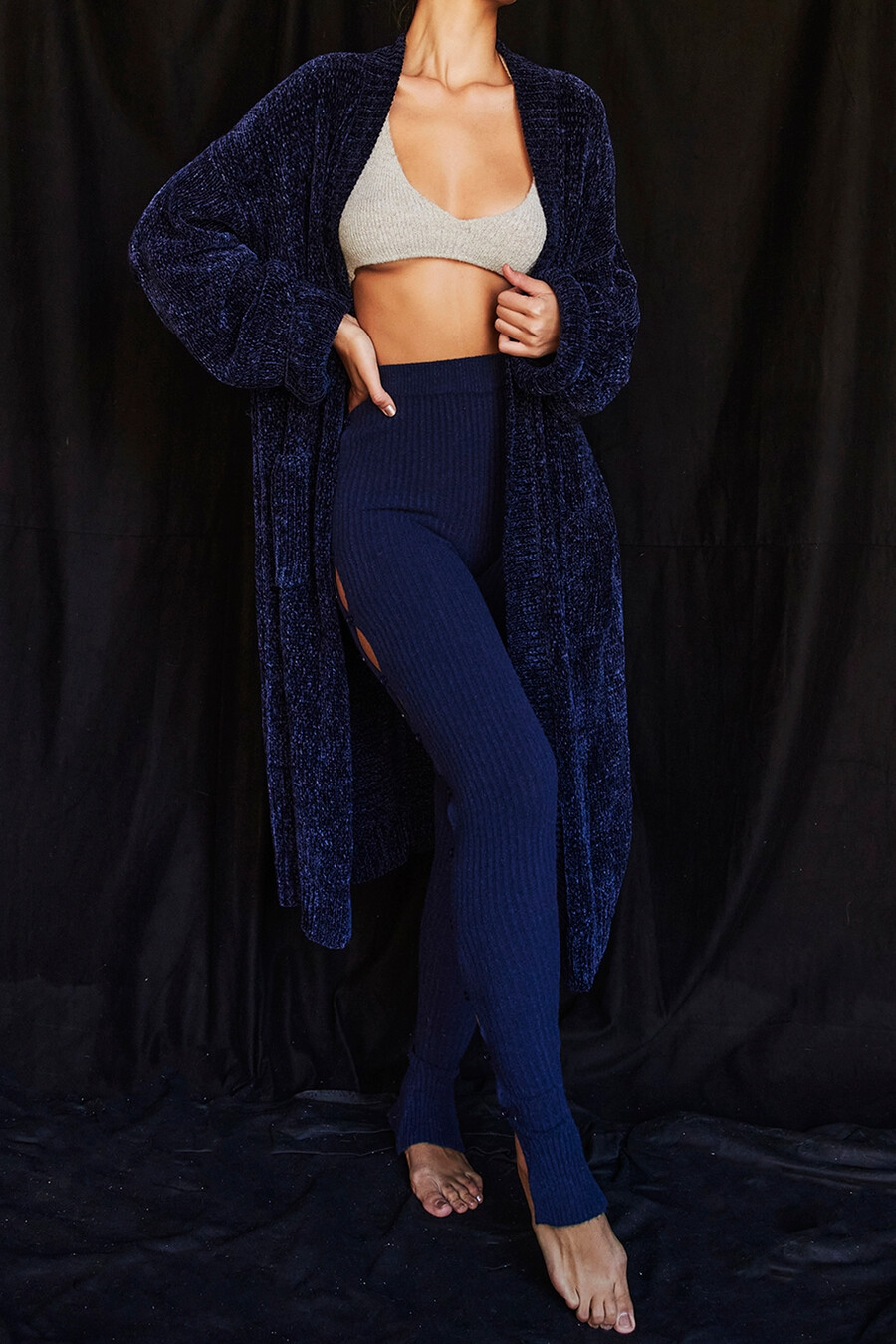 marinblå chenille slouchy cardigan