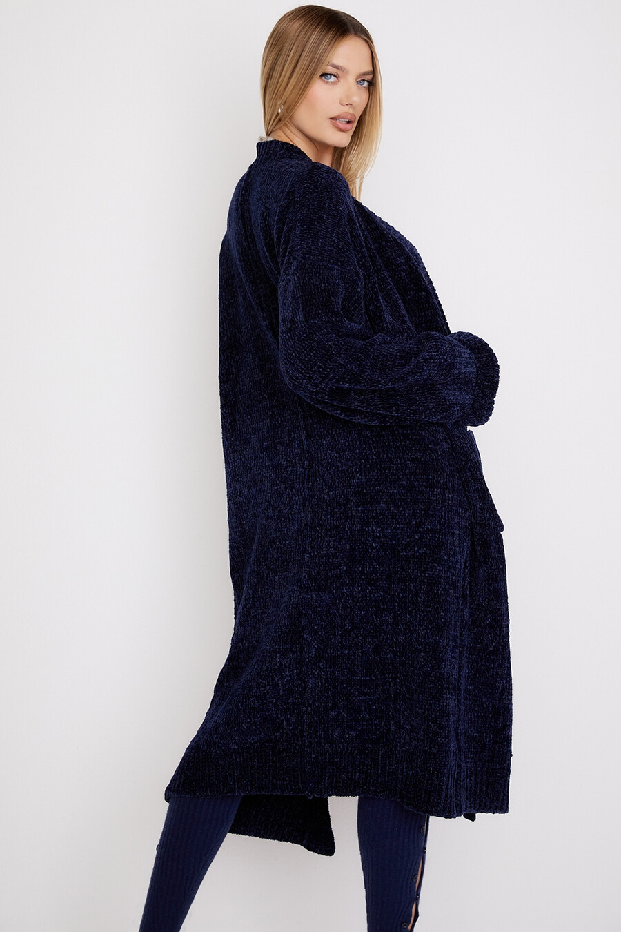 marinblå chenille slouchy cardigan