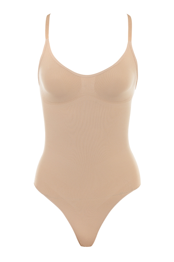 skulpterande hel brief bodysuit mandel
