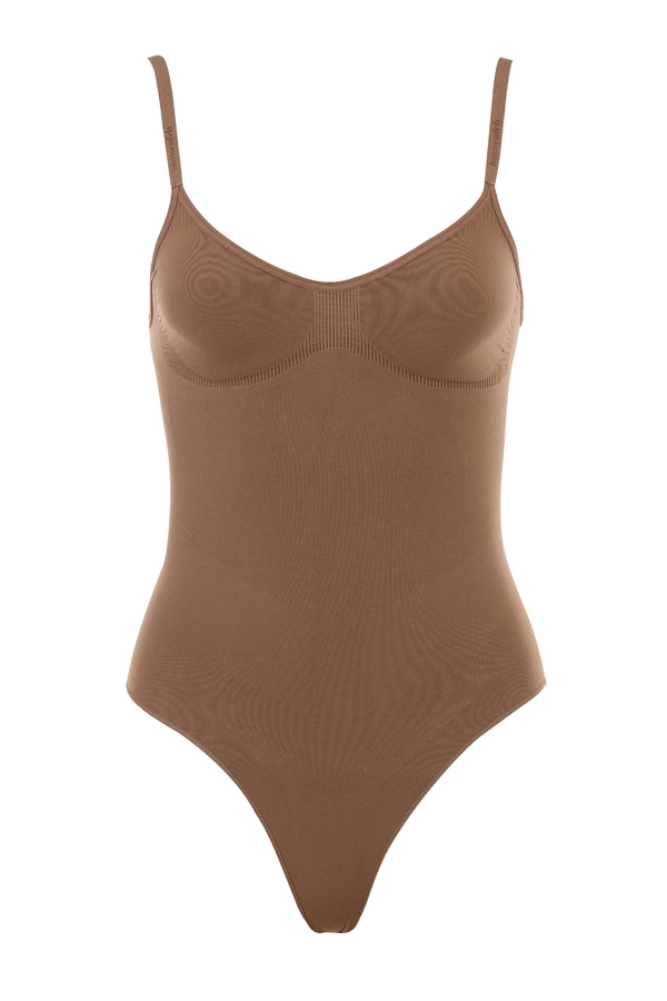 skulpterande hel brief bodysuit mocha