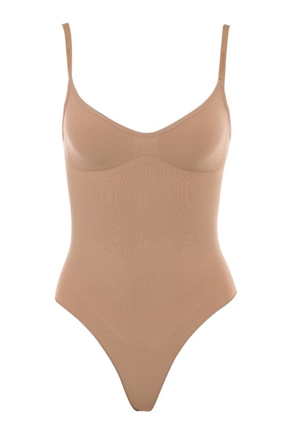 skulpterande heltärmad bodysuit cafe au lait
