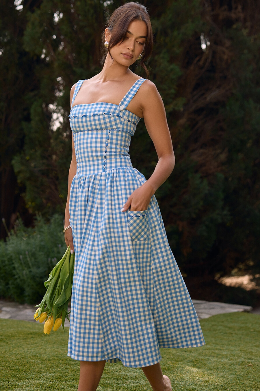 regatta blå gingham midi-summerklänning