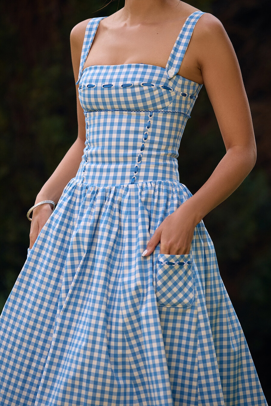 regatta blå gingham midi-summerklänning