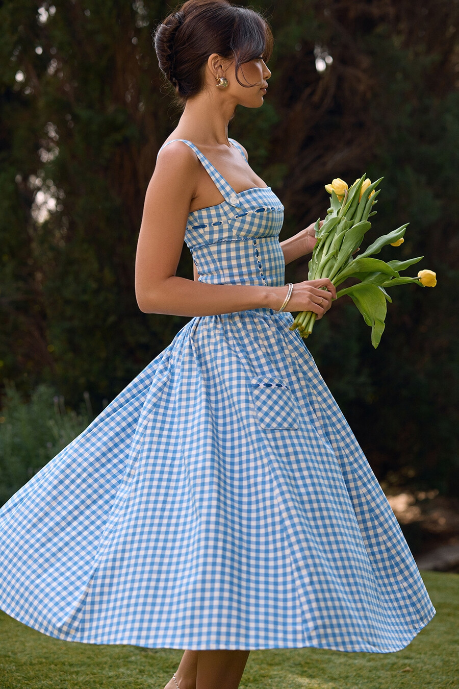 regatta blå gingham midi-summerklänning