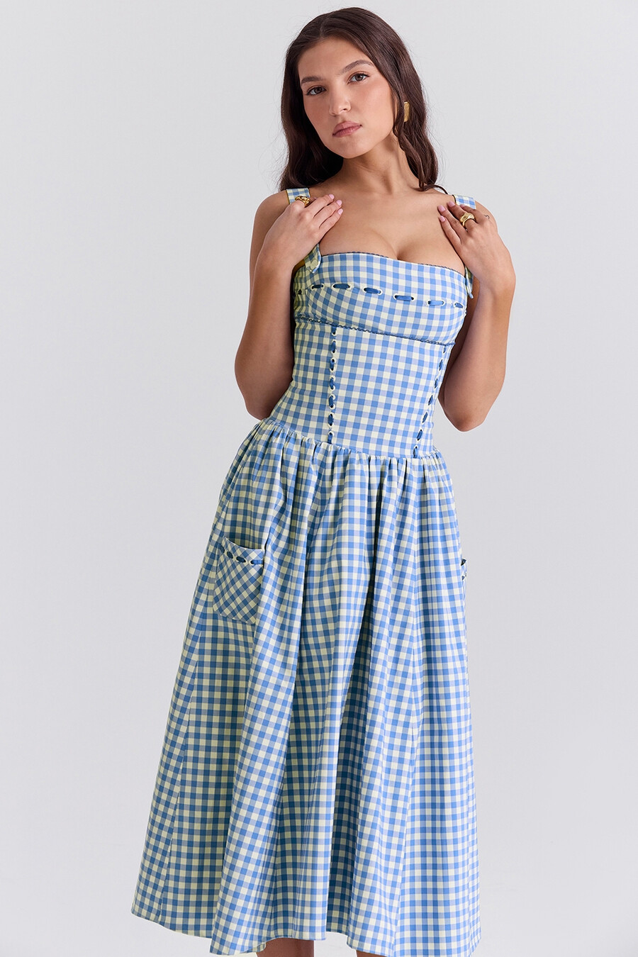 regatta blå gingham midi-summerklänning