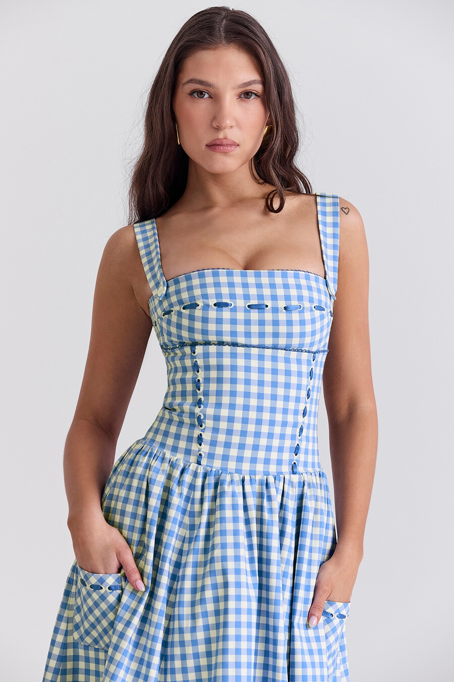 regatta blå gingham midi-summerklänning