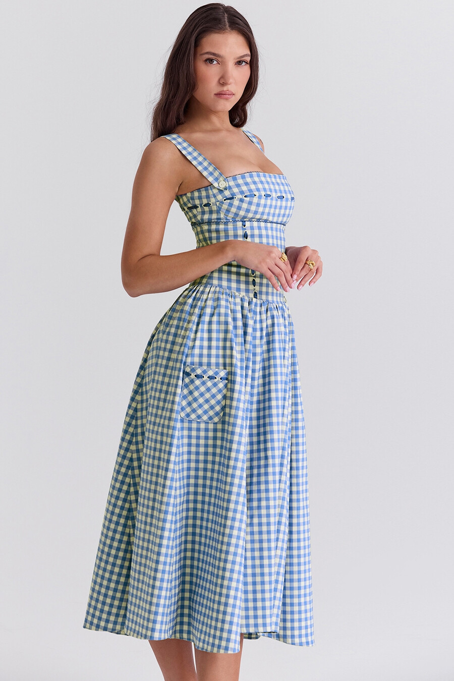 regatta blå gingham midi-summerklänning