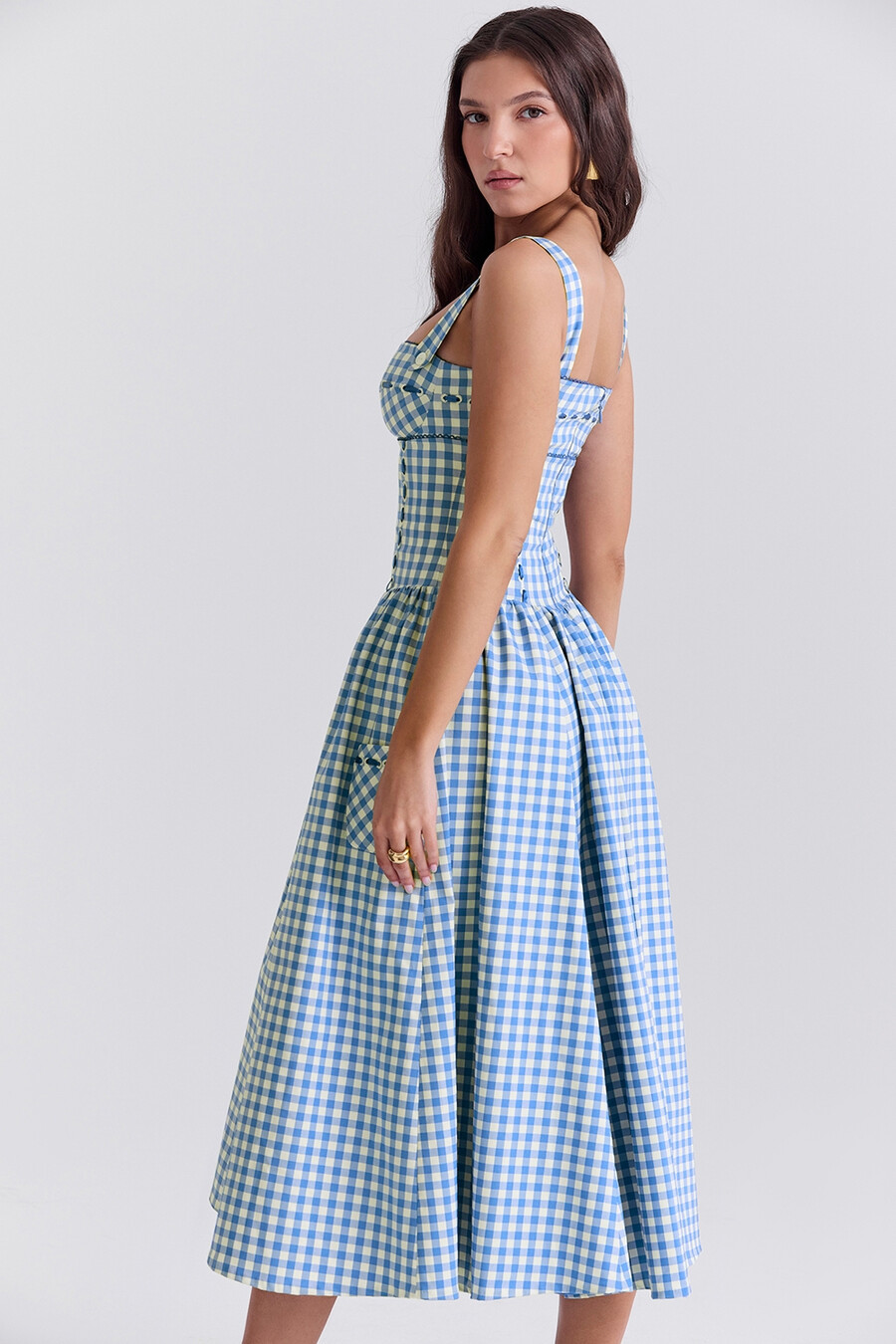 regatta blå gingham midi-summerklänning