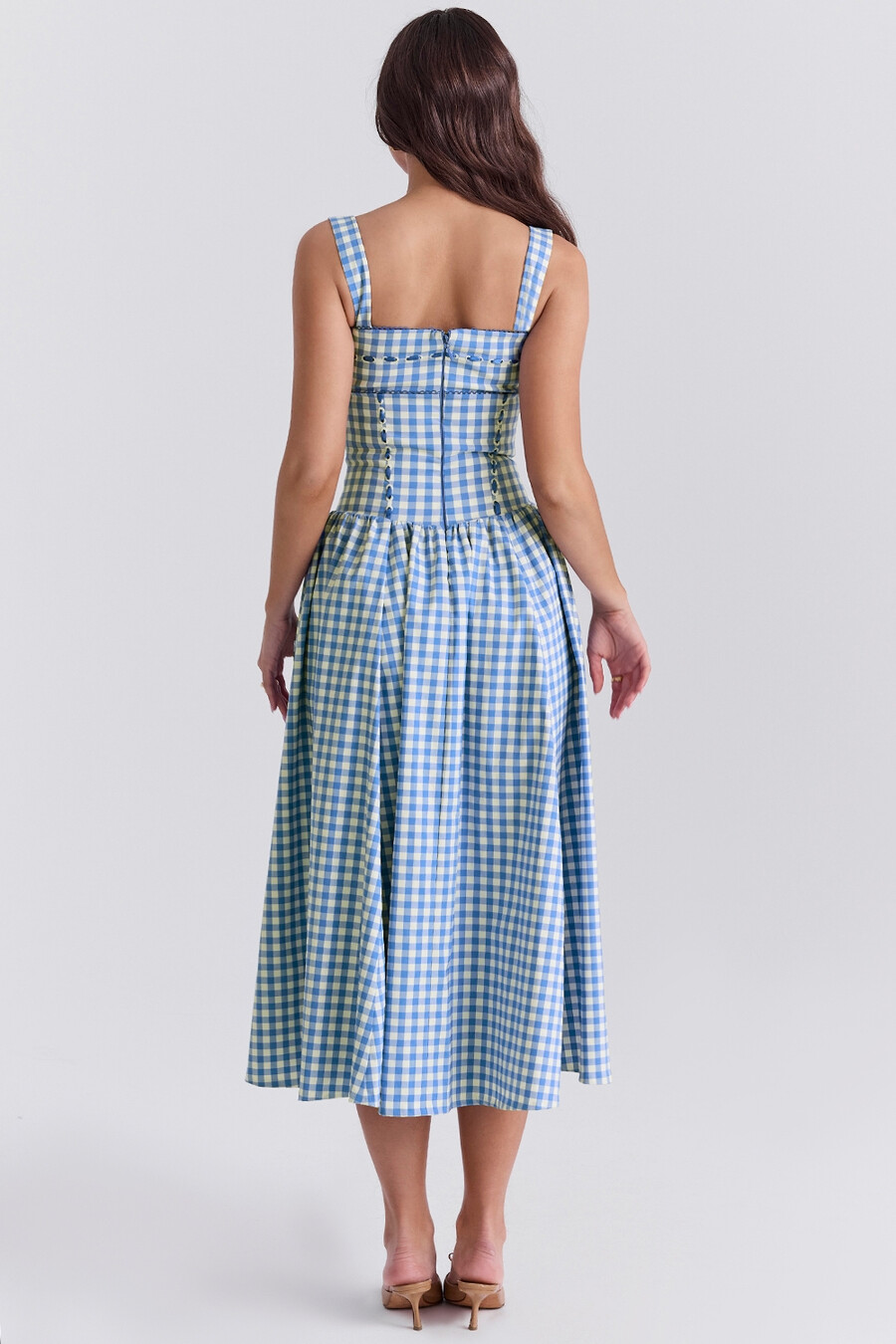 regatta blå gingham midi-summerklänning