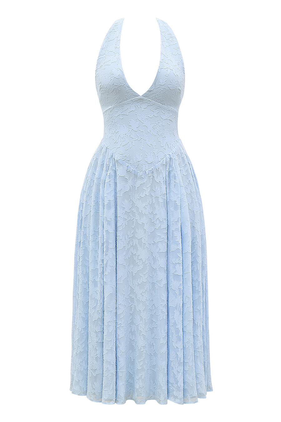 bluebell blommig jacquard halter midiklänning
