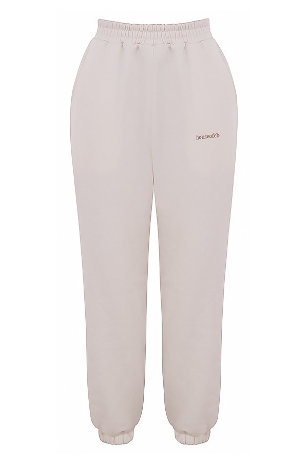 off white fleece joggingbyxor med rygg
