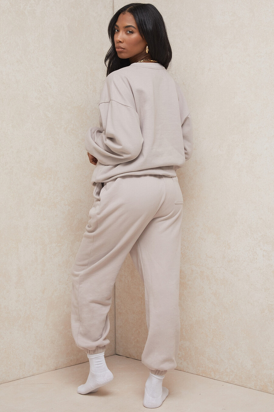 stenfärgade joggingbyxor med fleece baktill