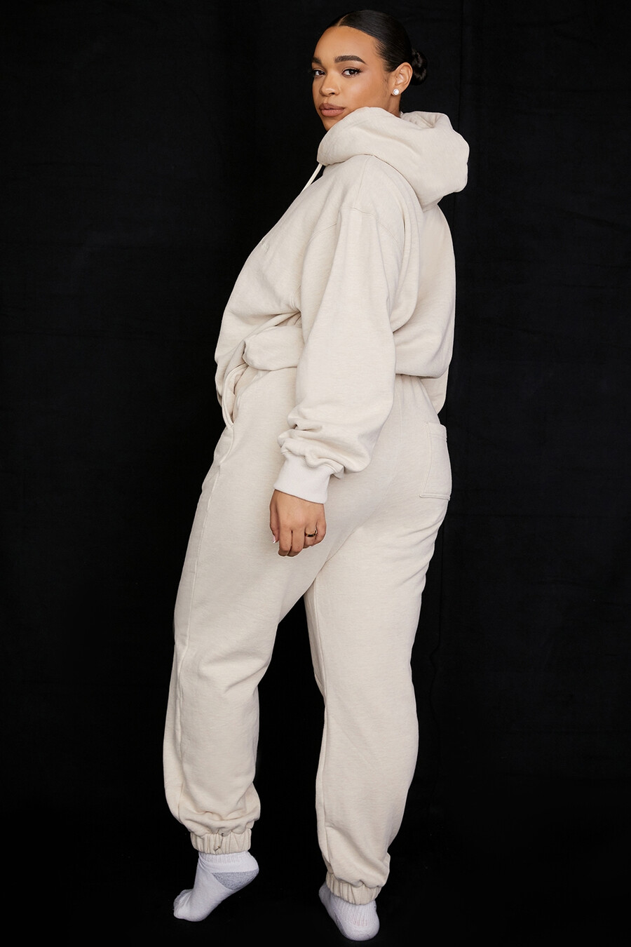 joggingbyxor med havregrynsmönster och fleece baktill