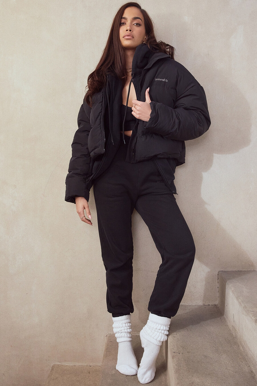bläckfärgade joggingbyxor med fleece baktill