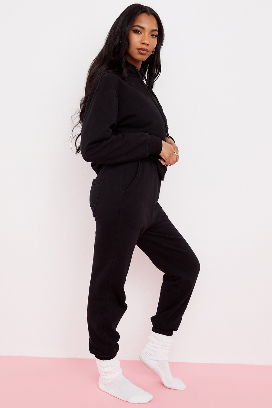 bläckfärgade joggingbyxor med fleece baktill