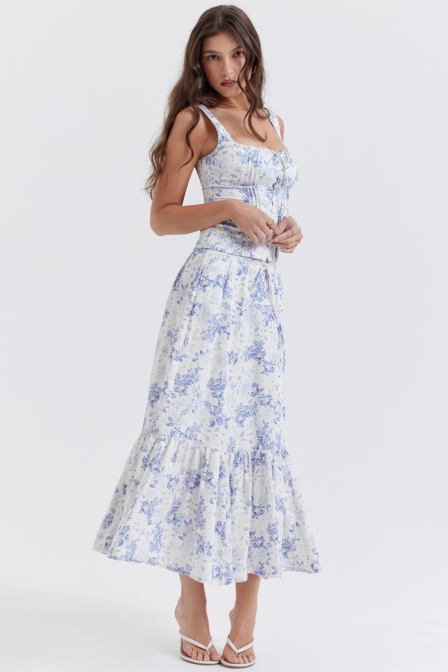 blå blommig topp
