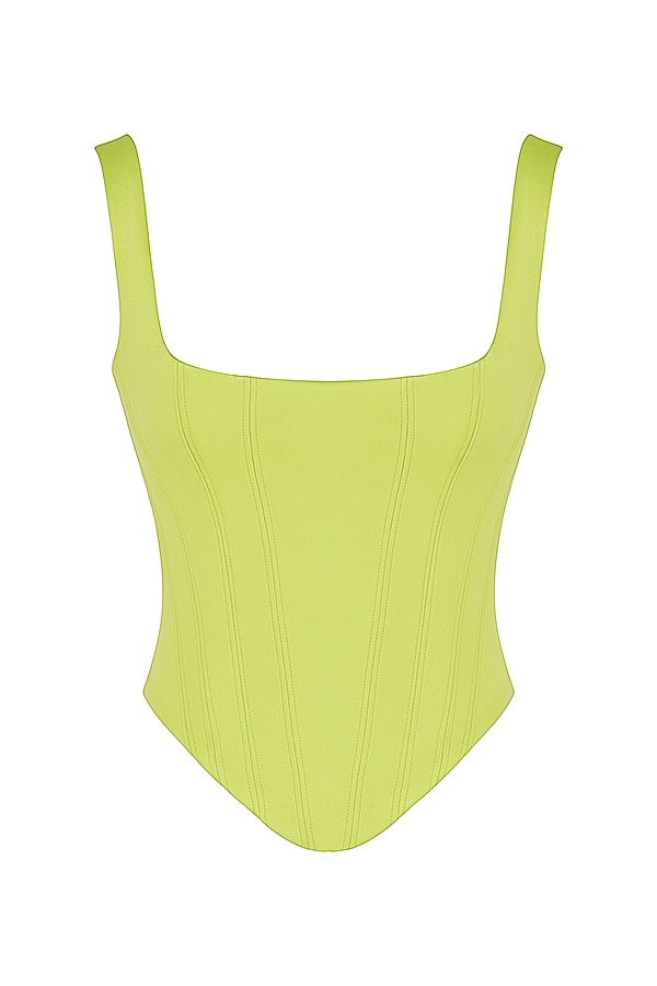 limefärgad satin longline korsett