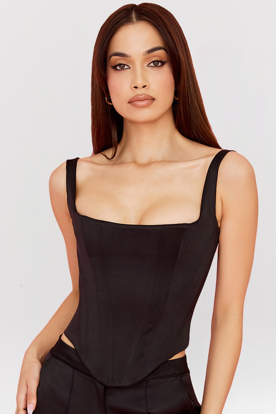 svart satin longline korsett