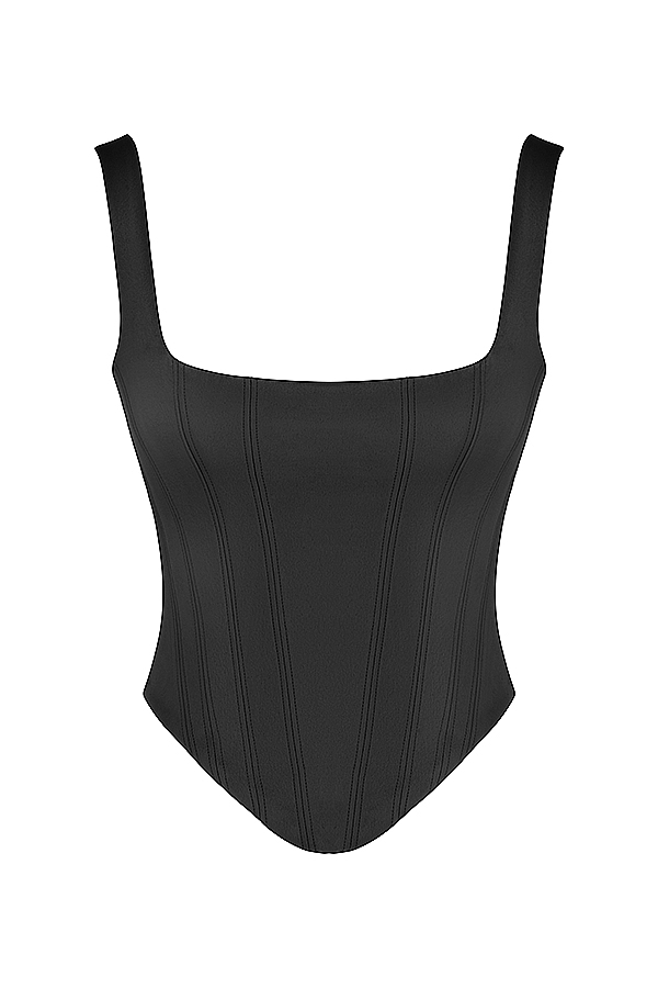 svart satin longline korsett