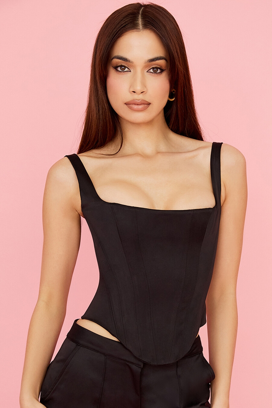 svart satin longline korsett
