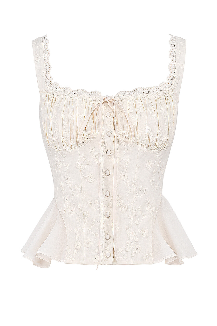 vintage cream cotton broderie anglais peplum top