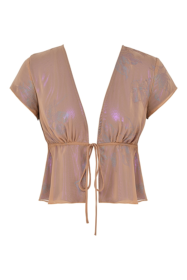 shimmer cafe au lait tie front top
