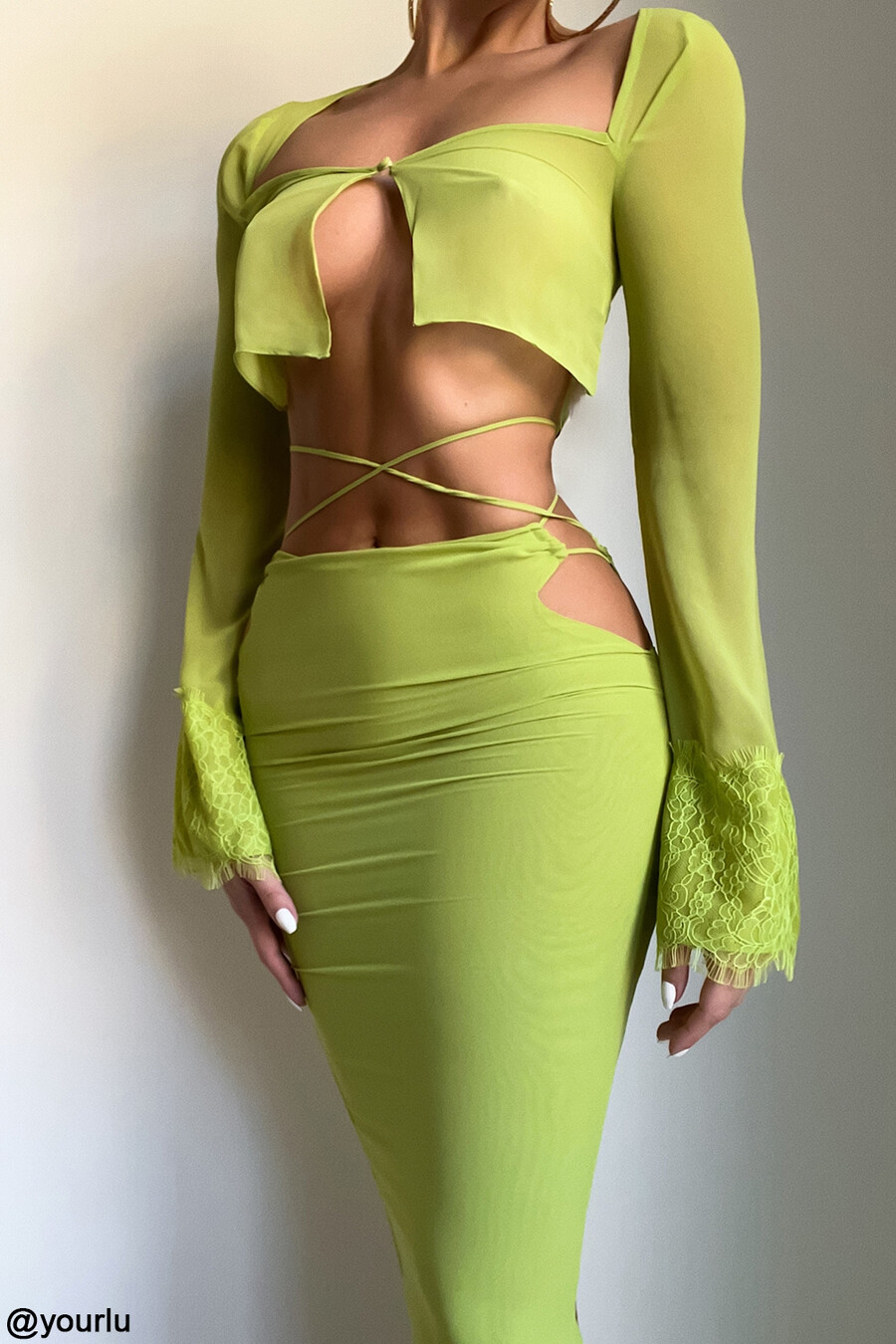 limegrön georgette cropped topp
